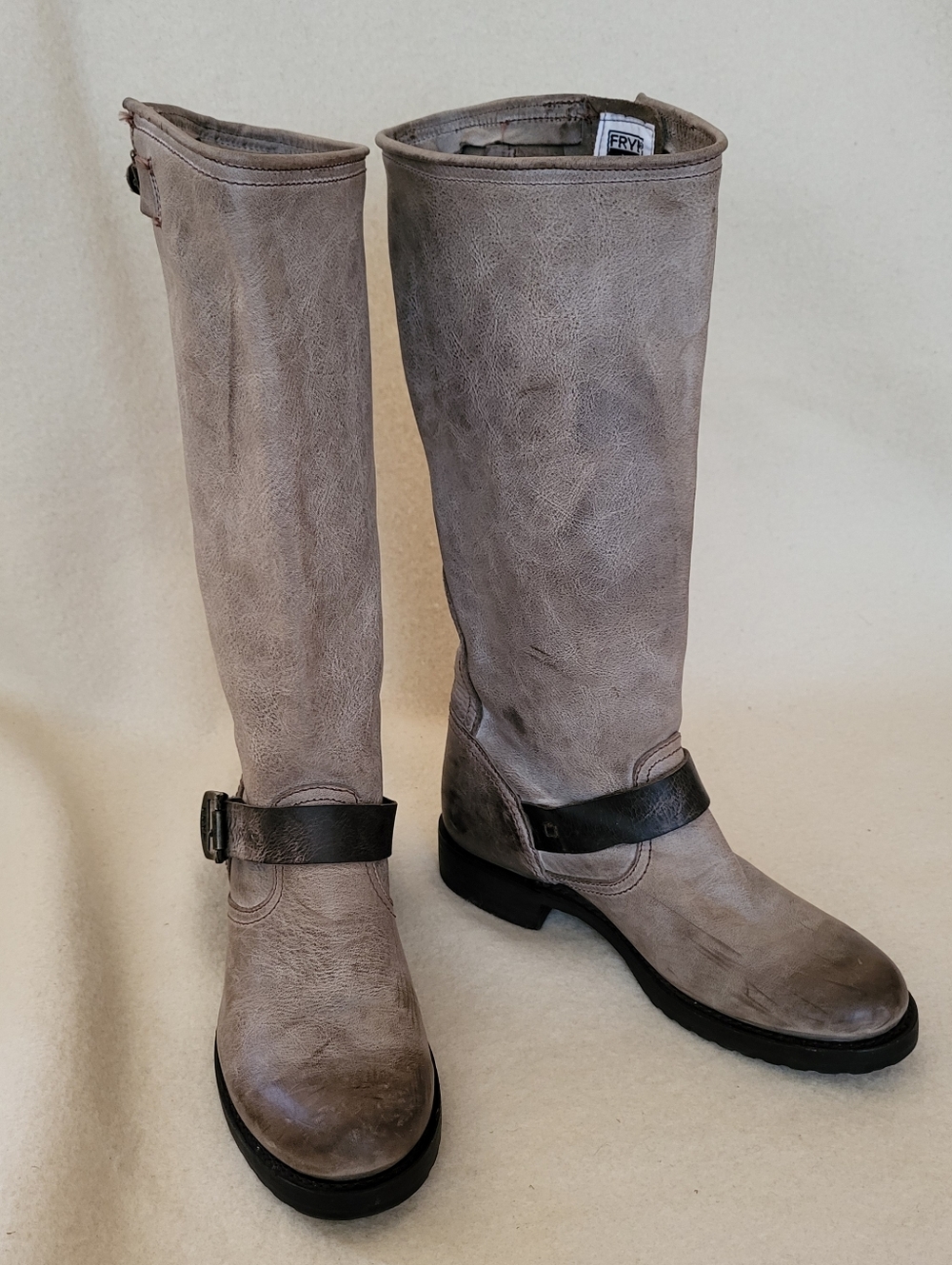Frye Boots Women's Size 7.5 Distressed Gray Brown Leather Veronica Slouch Moto